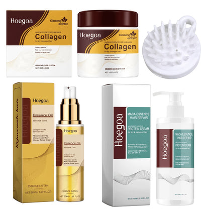 Collagen Hair Care Set 3-Piece with Massage Brush - Hair Mask Keratin Conditioner Essential Oil Moroccan Argan Rosemary Repairs Damaged Hair Moisturizing Gift Set for Women