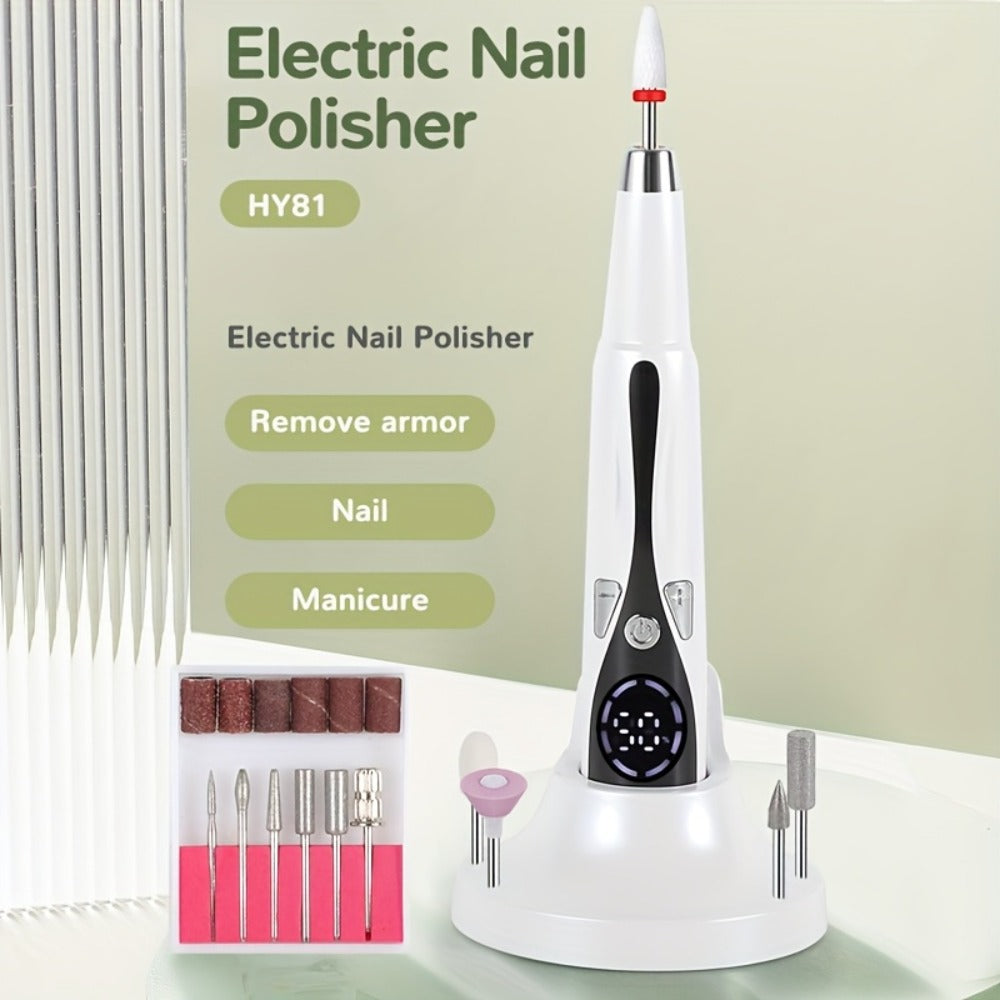 2025 Enhanced Electric Nail File, Featuring 12 Grinding Tips, Compact Home Manicure with Stand