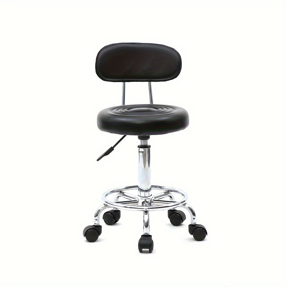 Round Shape Adjustable Salon Stool with Back And Line Black
