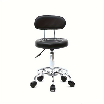 Salon Stool with Back Adjustable Height 18.9"-22.8" - Round 360° Swivel Chair with Backrest for Hair Salon Spa Office Home, Chrome Base Cushioned Seat, Black