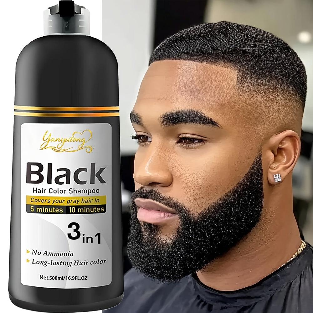 16.9fl.oz Beard & Hair Dye Shampoo | Natural Plant Pigments, Gentle On Scalp, Fast Gray Coverage - Black | Ideal Gift for Halloween, Christmas & Valentine's Day