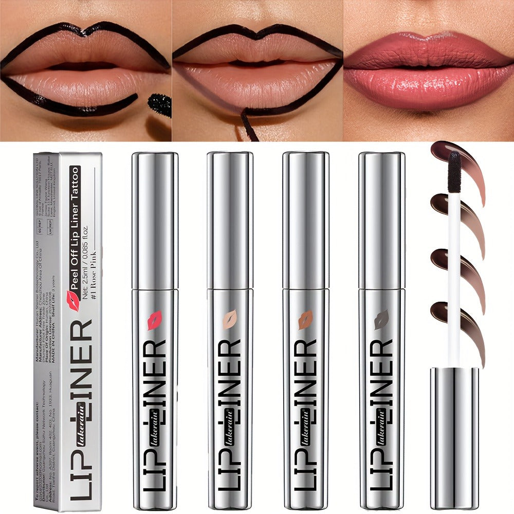 Lip Liner & Lip Stain 2-in-1 Pen Set of 4 — Waterproof Smudge-Proof Matte Lip Tattoo with Natural Acid Formula, Long-Lasting Transfer-Resistant Lip Makeup in 4 Colors