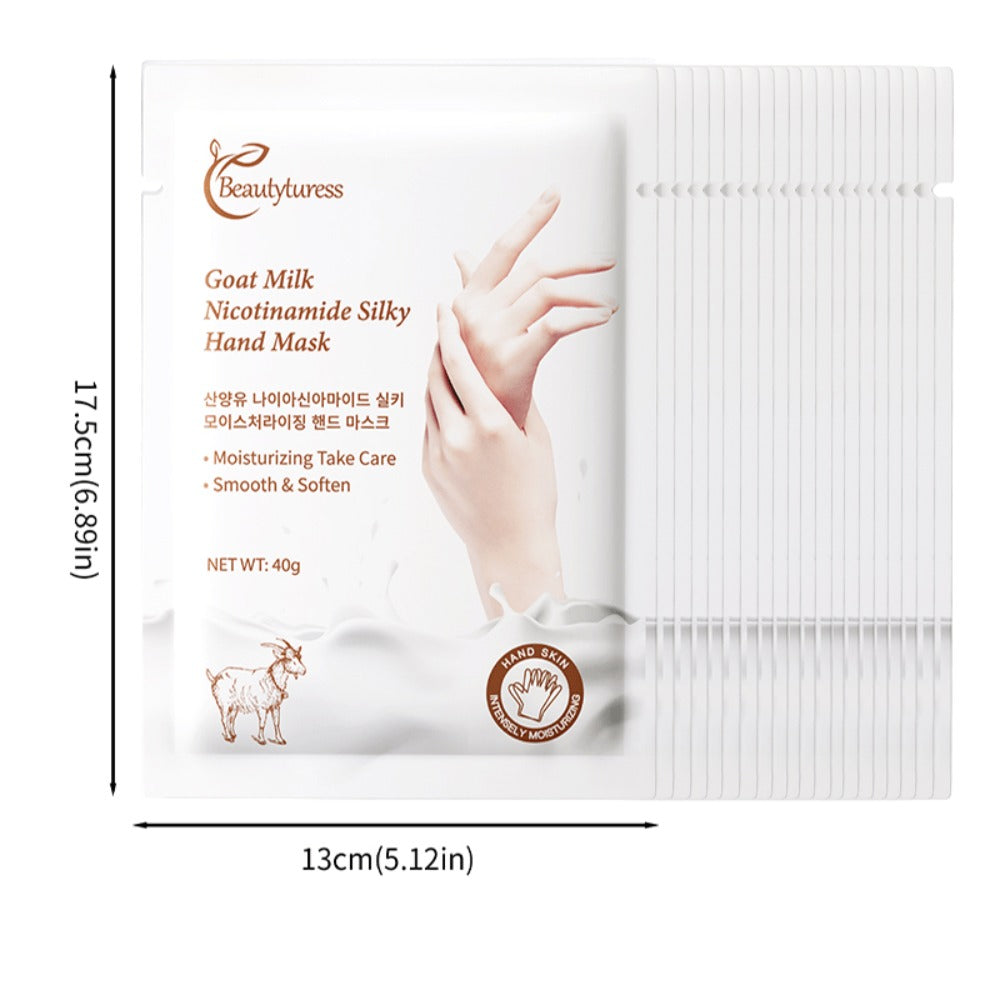 Goat Milk & Nicotinamide Hand Masks - 20 Pairs, Hypoallergenic, Moisturizing, Glycerin-Infused, Unscented, for Smooth & Soft Hands