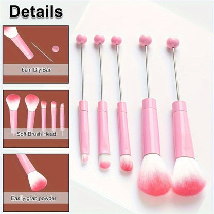 Beadable Makeup Brushes Set 10Pcs DIY Colorful Polyester Bristles ABS Handle Eye Shadow Concealer Cosmetic Brushes Holiday Gift for Women Girls Multiple Color Options