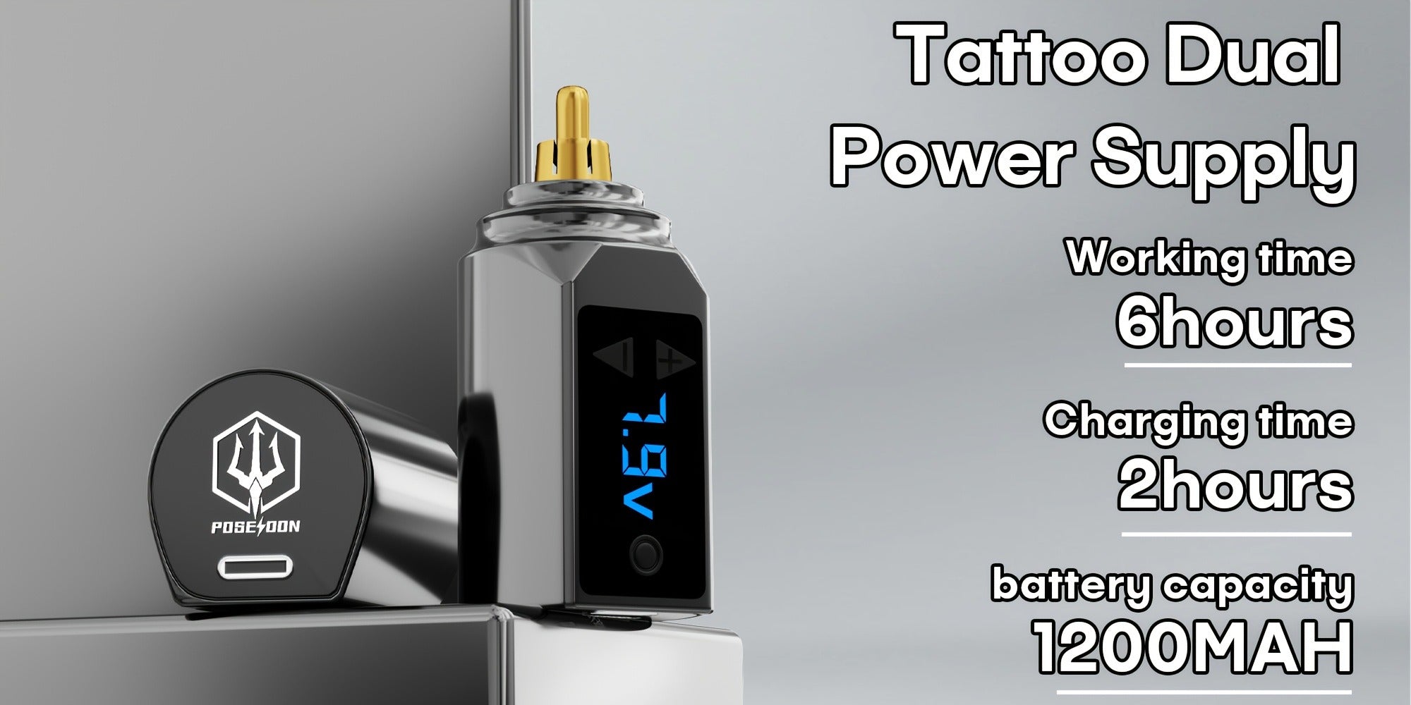 POSEIDON Portable Cordless USB-Rechargeable RCA Lithium Battery Pack - Compatible for Tattoo Guns & Wireless Machines, 6H Runtime, Lightweight Power Supply for Tattoo Artists, Body Makeup, -the- Professional Art Sessions