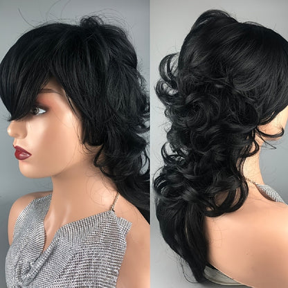 Pixie Cut Mullet Wig with Bangs for Women Curly Wave Synthetic Short Hair Wig 150% Density Rose Net Cap Heat Resistant Fiber Natural Realistic Look Low Maintenance