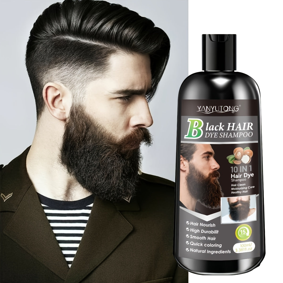 Shampoo for Beard And Hair Coloring | Made with Natural Plant Dyes, Soft on The Scalp, Quick Gray Coverage - Available in 3 Shades (Black, Dark Brown, Chestnut Brown) | Perfect Present for Halloween, Christmas, And Valentine'S Day