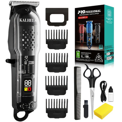 Hair Clippers for Men - Electric Hair Trimmer with LCD Display, Retro Transparent Body, USB Rechargeable Beard Trimmer for Pompadour Styles, Red Black Blue