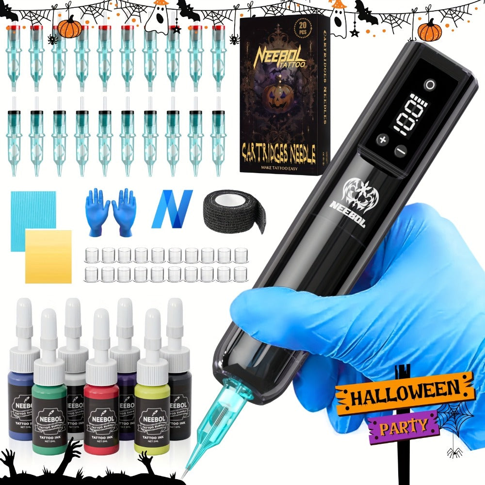 Wireless Rotary Tattoo Pen Machine Neebol Cordless Tattoo Gun with Screen Display Lightweight Upgraded Design with Cartridge Needles for Beginners & Artists