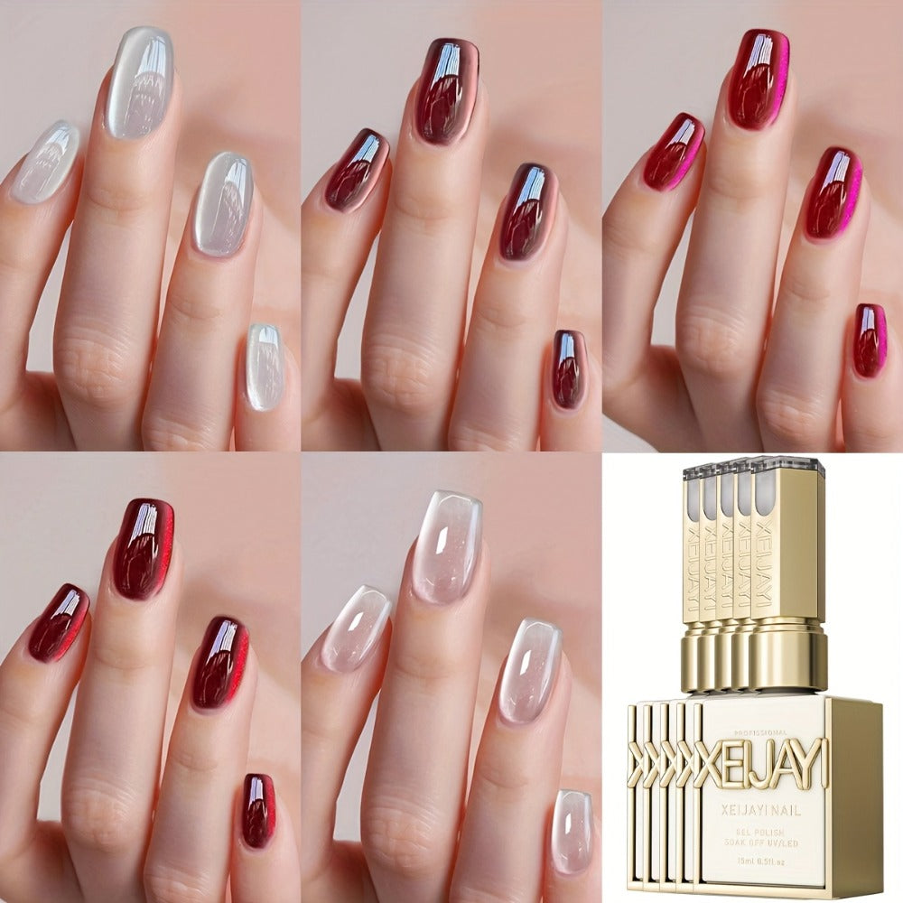 XEIJAYI Electroplating Bottle 5pcs Cat's Eye --- Super Bright Cat's Eye Gel Ruby Cat's Eye Porcelain White Glass Bead Effect Sparkling LED Nail Gel Home Salon Must-have Salon Gel