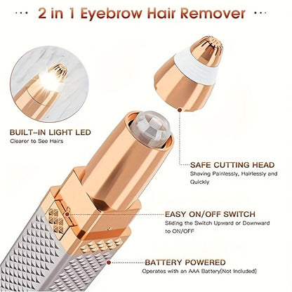 Facial Hair Trimmer for Women - 2-in-1 Electric Eyebrow Trimmer & Lip Hair Remover - Painless Face Hair Removal Device for Eyebrows, Upper Lip & Body - Compact Grooming Tool, 2-Pack