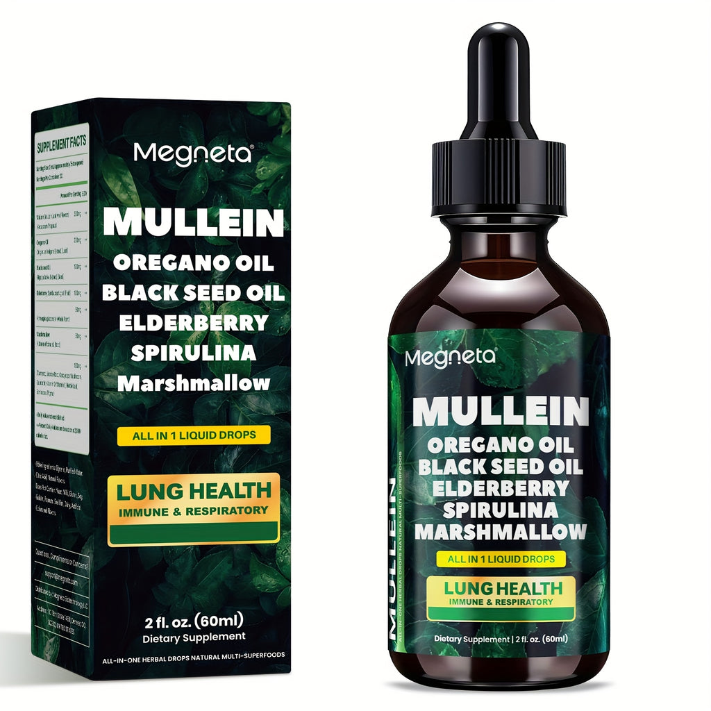 [Christmas Gifts] Mullein Drops for Lungs - for Lung Health Supplement- Mullein Leaf Liquid, Powerful Natural Herbals Formula for Breathing Comfort, Support Respiratory, Immune, Digestive System, Choice for Christmas Gifts, 2Fl.Oz/60Ml, Winter Food Gifts
