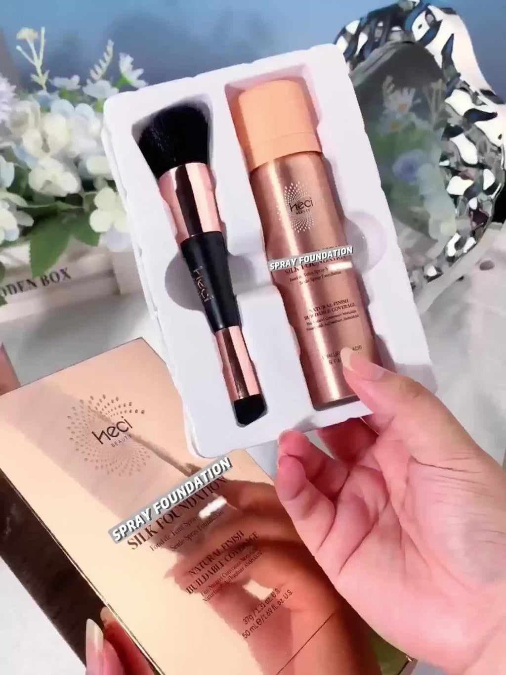 [Ideal Gift] 2pcs Spray Foundation With Brush, Liquid Foundation Makeup For Women Over 50, Panthenol & Hyaluronic Acid For Sensitive Dry Skin, Non-Sticky, Natural Flawless Makeup For Mature Skin, Ideal Holiday & Birthday& Mother's Day Gift For Her