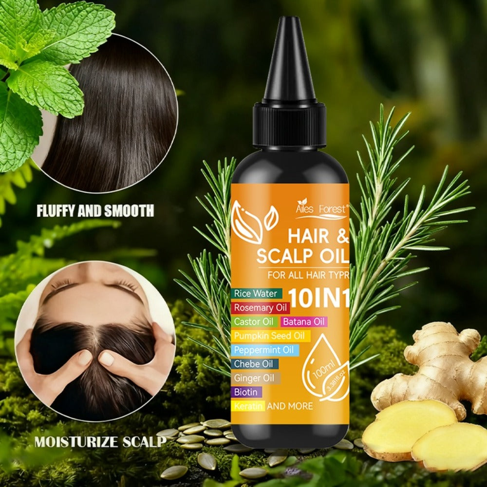 10-in-1 Hair Care Oil 100ml — Rosemary, Batana, Rice Water, Biotin & Keratin Blend, Moisturizing Smoothing Anti-Frizz Hair Oil for All Hair Types, 3.38oz