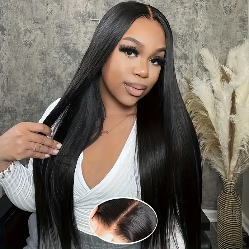 6X4.5 HD Lace Put On And Go Glueless Closure Wig Human Hair Straight Human Hair Pre Plucked Pre Cut No Glue 3 Seconds to Wear Glueless Wig Transparent Lace Front Wigs Human Hair Wig for Women Pre Bleached Knots 250 Density