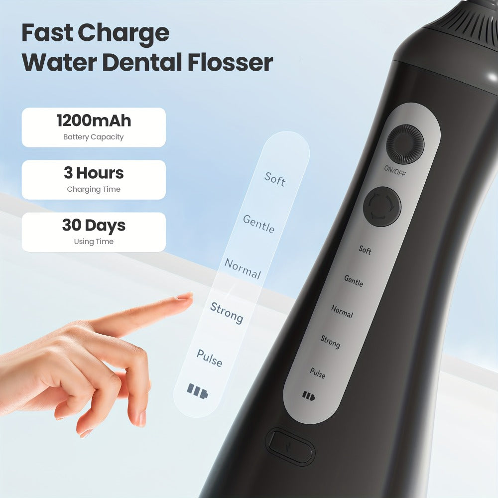 Cordless Water Flosser Portable Oral Irrigator 350ml Tank 5 Cleaning Modes One-Touch Operation IPX Waterproof Rechargeable Dental Flosser for Braces Gum Care Travel Home Use