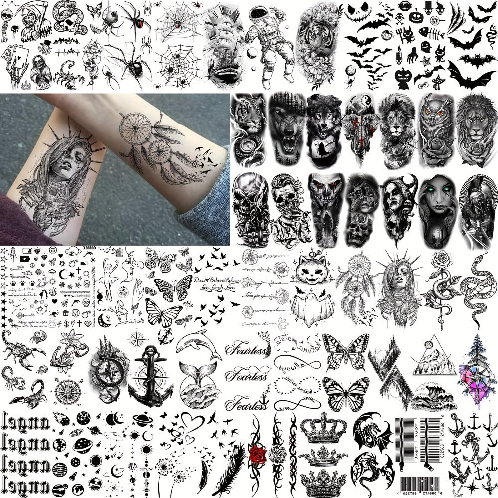 68 Sheets God Jesus Christ Temporary Tattoos for Men Women, Bulk Temp Religious Christian Peace Faith Nun Prayer Ship Half Arm Sleeve Tattoos for Adults, Tribal Eye Lion Quotes Fake Tattoo