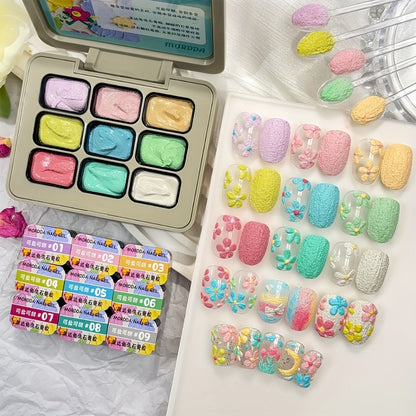 Plaster Gel Nail Art Set 9 Colors - No-Wipe High Saturation Gypsum Gel Polish with 3D Macaron Shades for Nail Art Designs - Salty & Sweet Palette for Salon & Home DIY Nail Projects