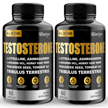 Testosterone Booster for Men with Tongkat Ali, Tribulus, Fenugreek & L-Arginine - Plant-Based Natural Men's Health Supplement for Strength, Libido & Vitality - 60 Capsules, 30-Day Supply