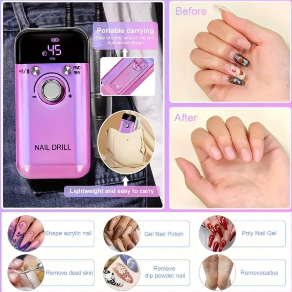 Professional E- for nail Drill 45000 RPM Rechargeable Electric for nail File Kit Portable&Low Noise for nail Drill Manicure Pedicure Tools Polishing Set With for nail Drill Bits Sanding Bands For Nail Salon&Perfect Holiday Gifts For Women