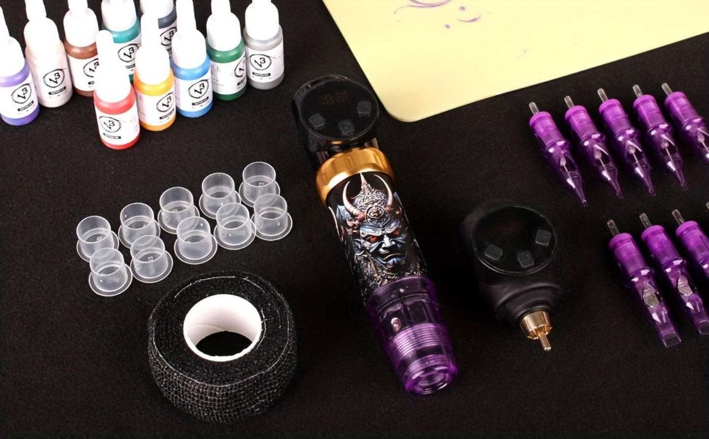 Wireless Tattoo Machine Kit INKSOUL Tattoo Pen with Pen Case 10 Needles Disposable Ink Cups Transfer Paper Complete Supplies for Beginners & Artists