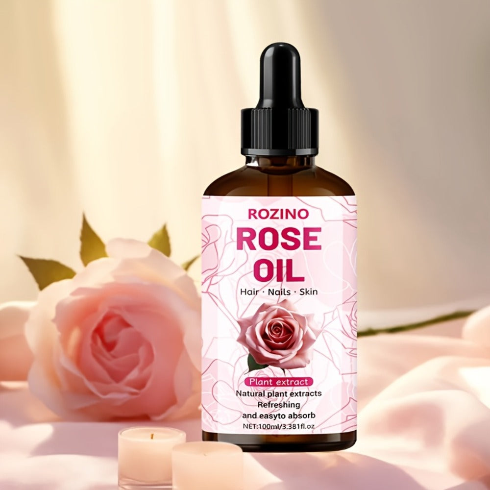 3.38oz Rose Oil: Premium Rose Scent. for Massage, Shower, Skincare, Face, Body, Nails, Hair, Lashes. Unisex.