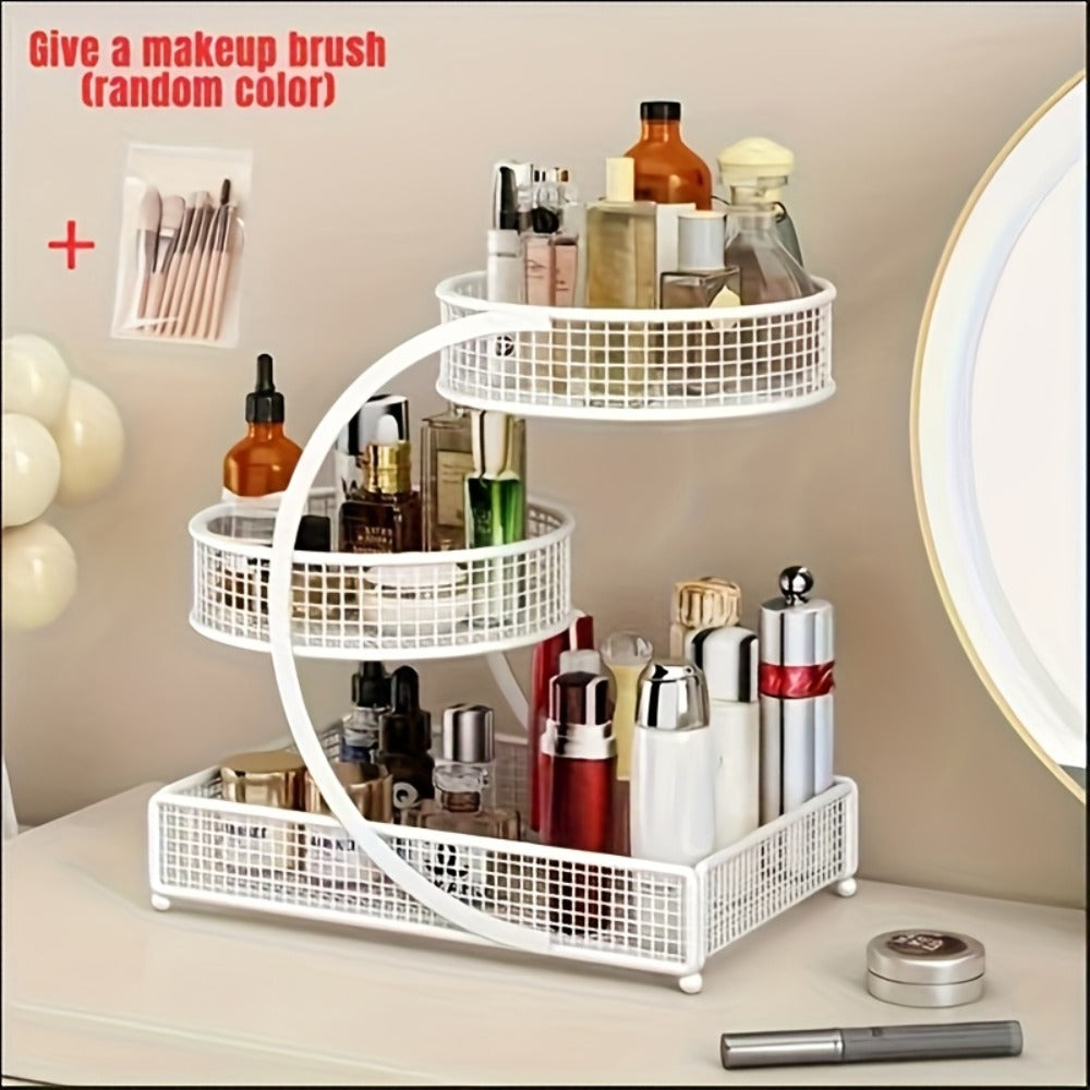 Lightweight Metal Cosmetic Storage Rack with Makeup Brushes No-Installation Countertop Organizer for Dresser Bathroom Vanity Skincare Makeup Black White