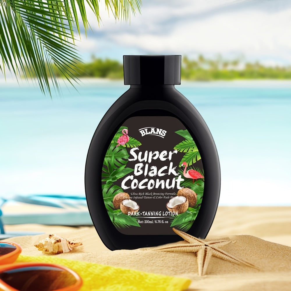 Super Black Coconut 6.76Oz Tanning Cream - Unisex Adult, Medium Skin Tone, Daily Skin Care, All Skin Types, Alcohol-Free, Bpa-Free, Natural Glow, Easy to Apply, Sunless Bronzing Lotion, Natural-Looking Tan