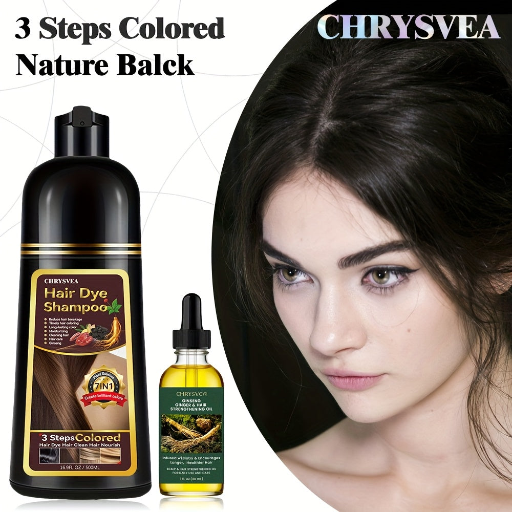 Chrysvea-16.91oz Hair Dye Shampoo And Rosemary Hair Care Essential Oil Combination Hair Dye Set, 7-In-1 Hair Dye Shampoo And 100% White Hair Coverage - Herbal Ingredient Hair Dye Shampoo, Suitable for Both Men And Women, Long-Lasting Coverage
