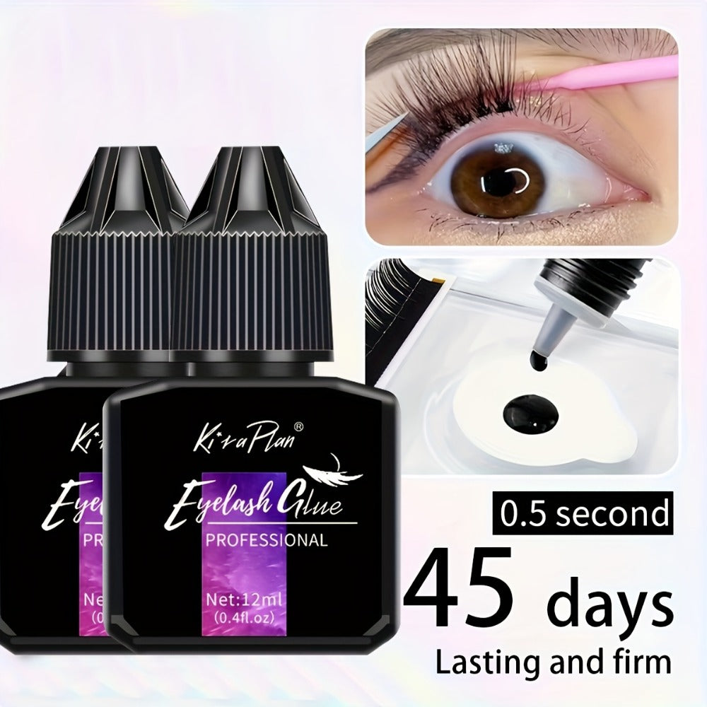 0.17oz/0.41oz Low-Allergy Eyelash Glue Suitable for Beginners & DIY - Instant Strong Hold Lash Adhesive with Quick-Dry Formula, 6-7 Weeks Retention for Lash Extensions, Suitable for Home Use & Cluster Lash Application