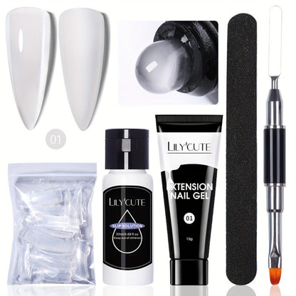 Nail Extension Gel Quick Builder White Nude Pink Crystal Acrylic UV LED Nail Construction Kit for Salon & Home Manicure 0.51oz 15g