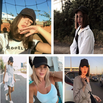 Hat Wig for Women Baseball Cap with Attached Hair Short Bob 12 Inch 2-in-1 Glueless Synthetic Straight Adjustable Breathable Cap Heat Resistant Natural Look Easy Wear