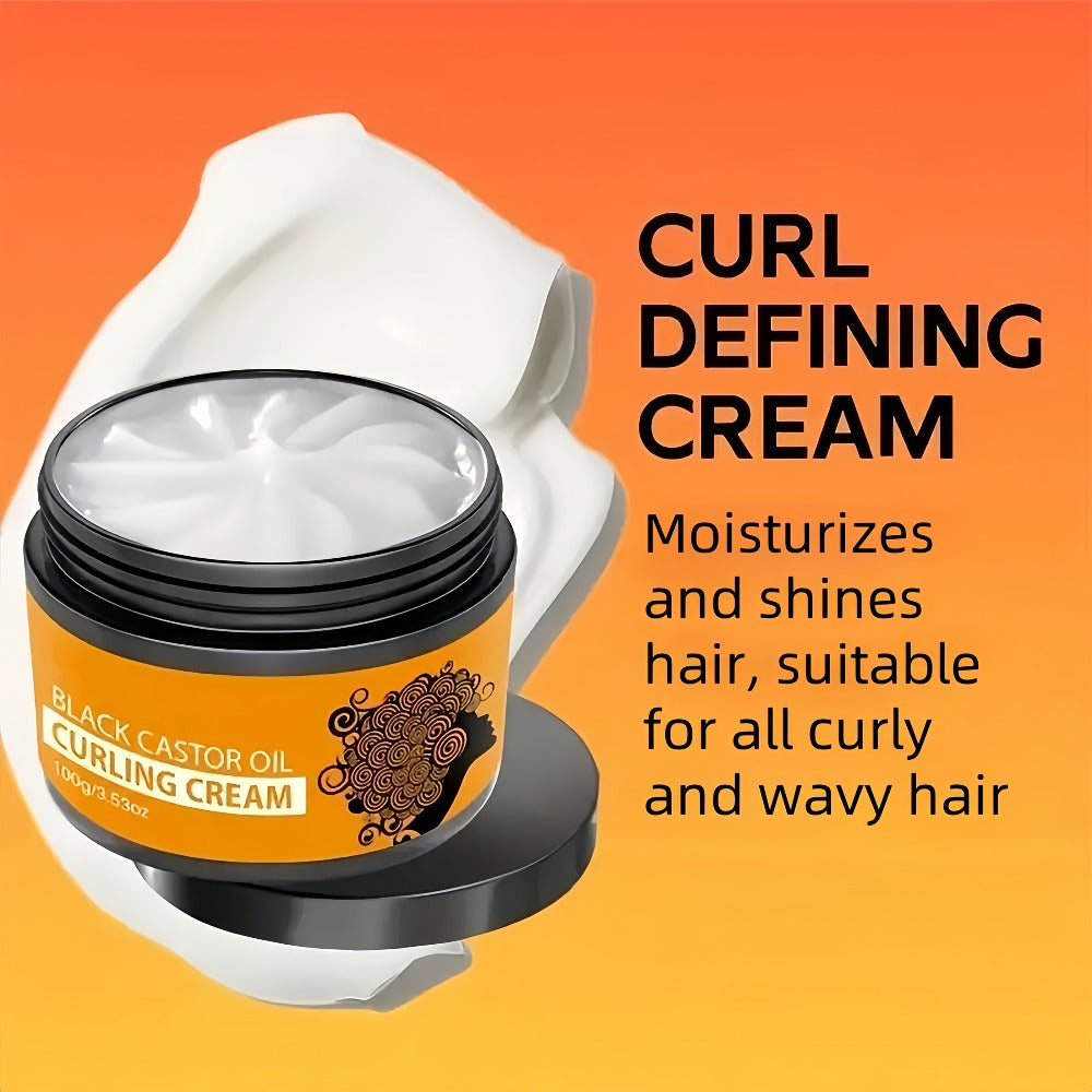 Curl Defining Cream with Castor Oil 2pcs - Hair Styling Curling Cream, Moisturizing Elastin, Repairs Damaged Hair, Rosemary & Coconut Oil Formula, For Wavy Curly Coarse Hair, Holiday Gift Set