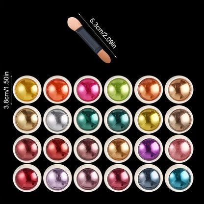 Magic Mirror Nail Art Powder 24 Colors Holographic Chrome Metallic Effect Reflective Glazed Manicure Decoration Rubbing Glitter Non-Discoloring Set