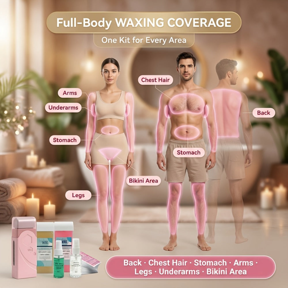 Roll On Wax Kit 105 Piece — 2 Wax Rollers, Wax Warmer, 100 Strips, Lavender Oil & Spray | Pro-Grade Home Waxing for Face, Brazilian, Full Body, Bikini & Sensitive Skin