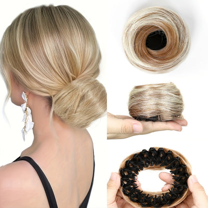 Magic Bun Hair Piece for Women Instant Updo High Ponytail Chignon Synthetic Fiber with Headband Hair Clips 4 Inch 6 Colors Wedding Party Formal Elegant Easy to Use