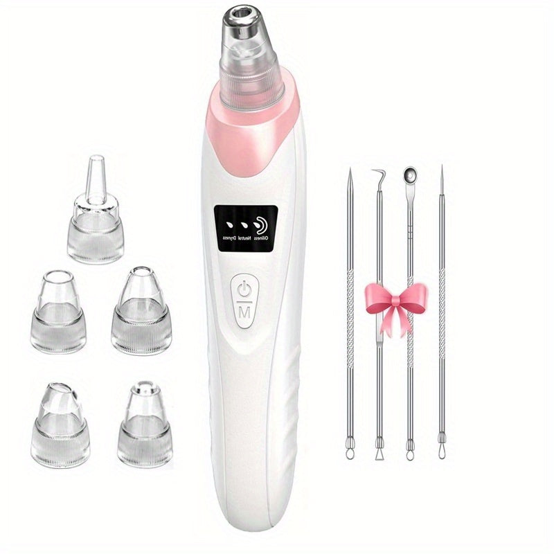 Blackhead Remover Vacuum Suction 3-Level USB Rechargeable - 5 Replaceable Probes 4 Tools Electric Pore Cleanser for Face Nose - Deep Pore Cleansing Acne Extractor Gift for Women