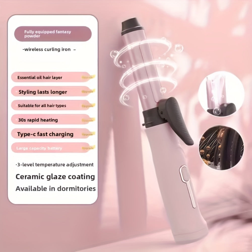 Portable Wireless Mini Hair Curling Iron Long Lasting Style Airy Bangs Big Wave Permanent Hairdressing Tools Additions for Students