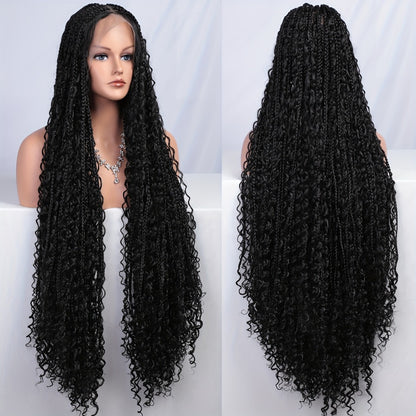 Bohemian Box Braids Wig 360 Full Lace Knotless Goddess Braided Wig for Women 36 Inch Synthetic Hair Natural Black Honey Blonde Burgundy Lightweight Breathable Daily Party