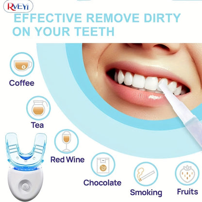 LED Teeth Whitening Kit with 5 Whitening Gel Enamel Safe Professional Home Teeth Whitening Light Tray Set Gift for Women Men Parents Girlfriend Boyfriend White Blue