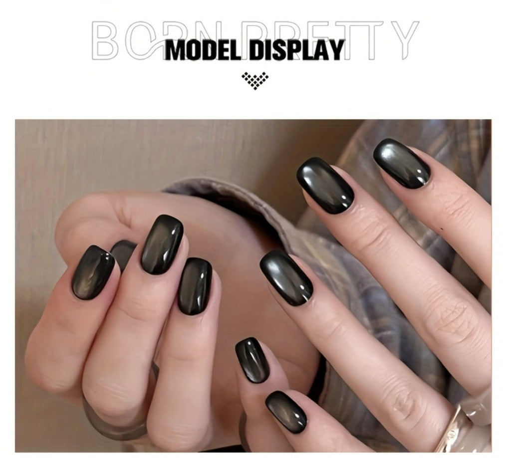 BORN PRETTY 0.34oz Black Glass Bead Black Color Cat Magnetic Gel Nail Polish With A Delicate Magnetic Powder Effect And Shiny Soak Off Gel