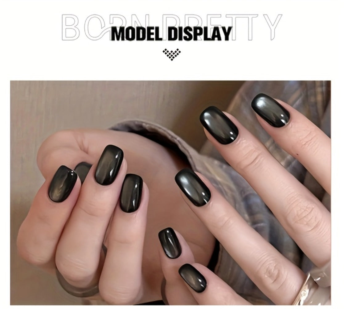 BORN PRETTY 0.34oz Black Glass Bead Black Color Cat Magnetic Gel Nail Polish With A Delicate Magnetic Powder Effect And Shiny Soak Off Gel