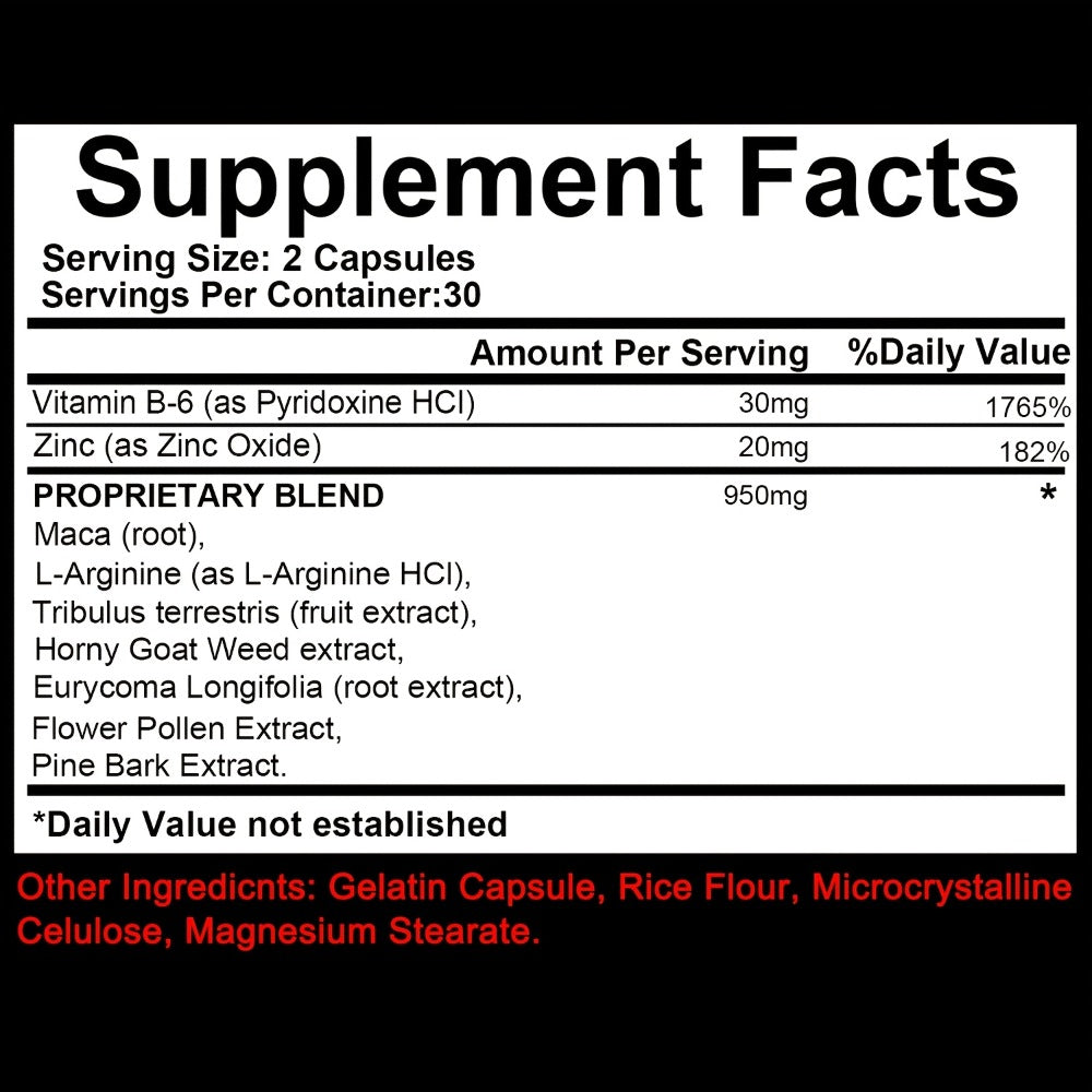 LOMSIR PEAK Load Capsules - 7-in-1 Botanical & Nutrient Complex with L-Arginine, Zinc & Vitamin B6, 1000mg Per Serving, 60 Capsules