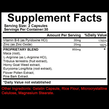 Men's Performance Capsules 7-in-1 Botanical & Nutrient Complex — L-Arginine, Zinc & Vitamin B6 | 1000mg Per Serving | Natural Energy & Vitality Support | 60 Capsules