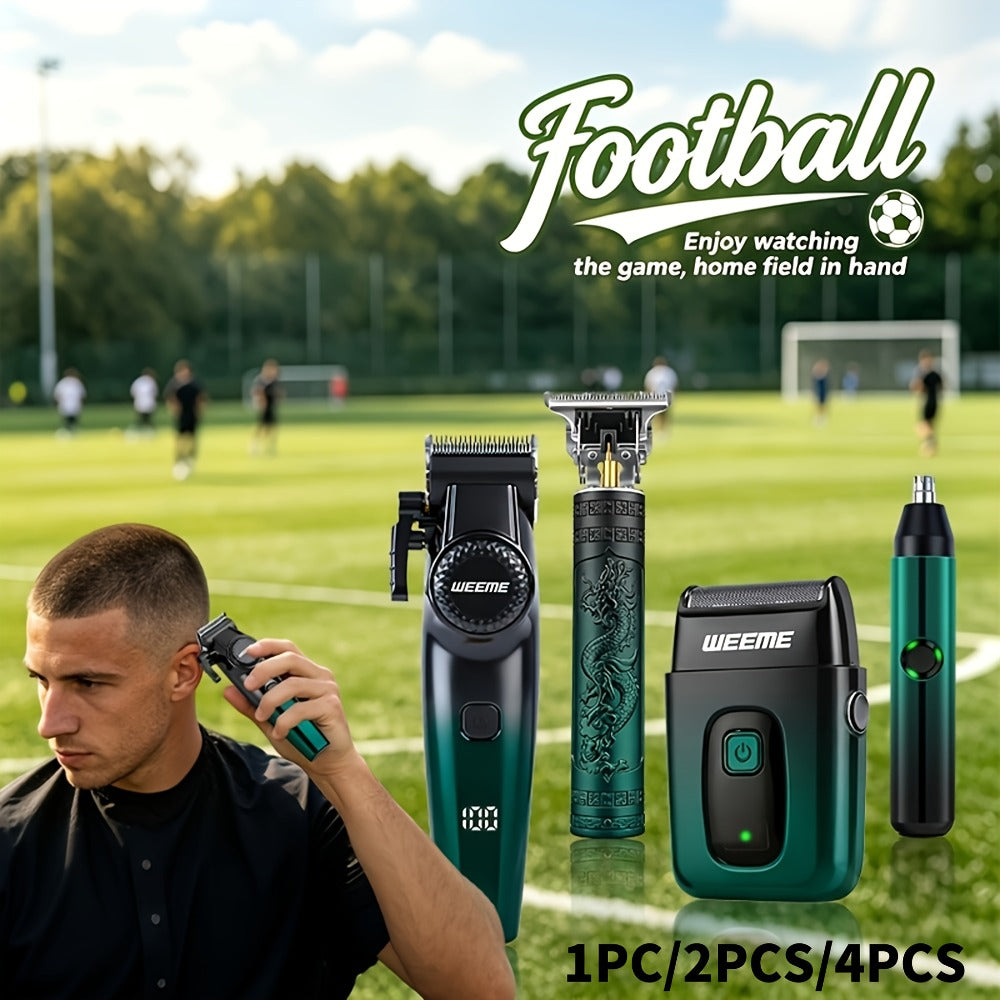 [Ideal Gift] 1/2/4Pcs Advanced Gradient Green Design Electric Grooming Kit: A Hair Clipper, Electric Shaver, Beard Trimmer, And Ear And Nose Hair Trimmer, Ideal Gift For Your Husband, Boyfriend, Father Day Gift. Just This One Set Is Enough To Get Handsome
