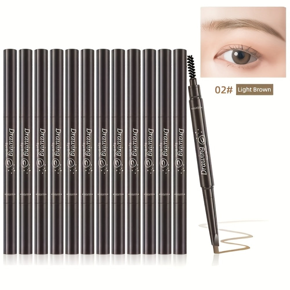 Eyebrow Pencil 12 Pack Double-Headed Automatic Waterproof Brow Pencil with Brush Tip 5 Colors Natural Makeup Long-Lasting Precision Eyebrow Definer for Women