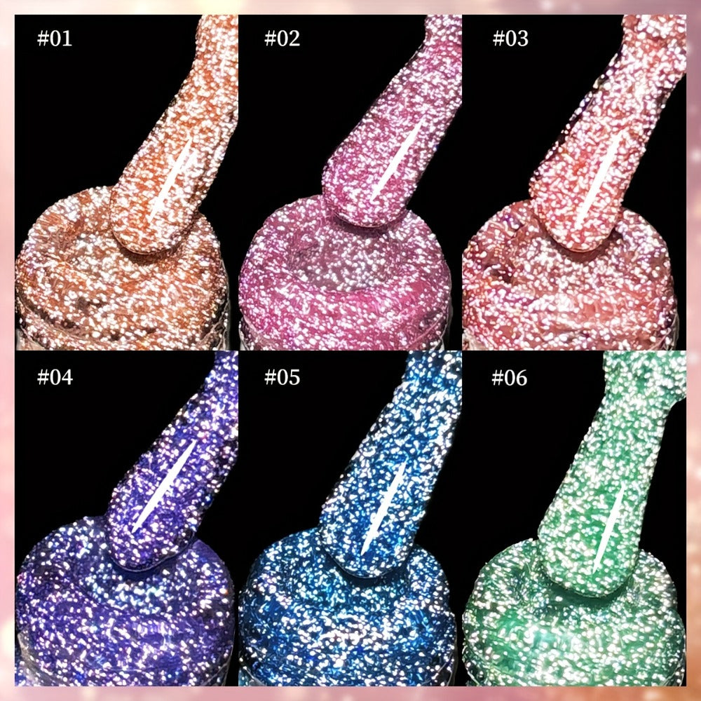 Glamorous Spring Nails Seasonal Manicure Crushed Starlight 6pcs Set 0.51oz Nail Gel Oil Soak LED Nail Polish Salon Women's Nail Tools Four Seasons Fashion
