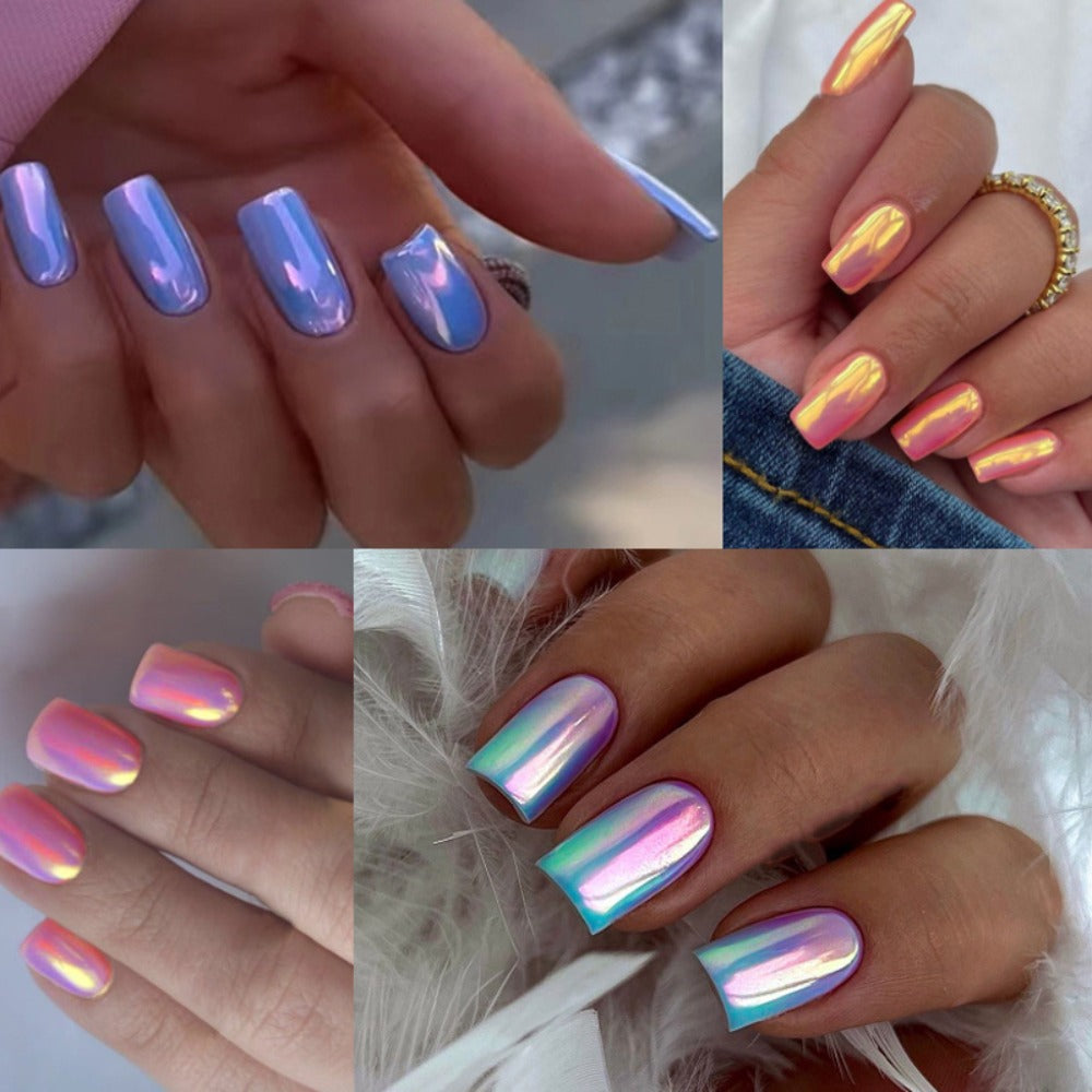 96pcs (4 Pack) Pink Chrome Press-On Nails Kit - Short Square Personalized Acrylic Nails for Women - Summer Dating