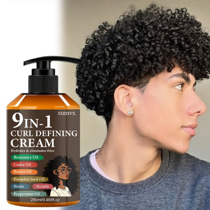 Curl Defining Cream 9-in-1 9.468 fl oz Moisturizing Long-Lasting Hold Frizz Control Non-Greasy Wavy Curly Normal Hair Unisex Multi-Benefit Styling Cream for Defined Bouncy Healthy-Looking Curls