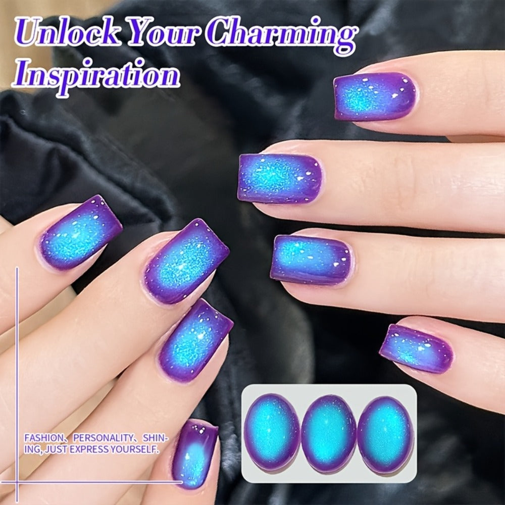 BORN PRETTY 0.34oz Blueberry Glitter Cat Magnetic Gel Nail Polish Glass Beaded Purple Blue Sparkling Semi-Permanent Gel Varnish